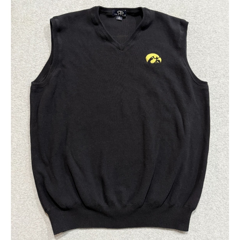 Iowa Hawkeyes Mens XL Vantage Sweater Vest Black Embroidered Logo Golf Knit